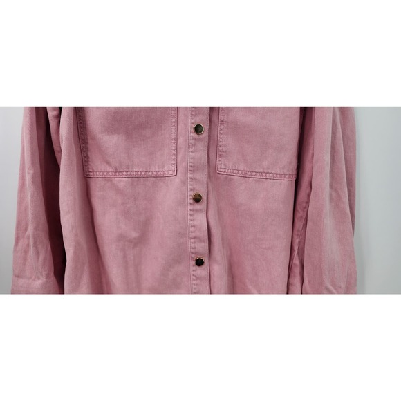 River Island Pink Chambray Snap Button Raw Edge Gold Button Small Oversized - Picture 5 of 10